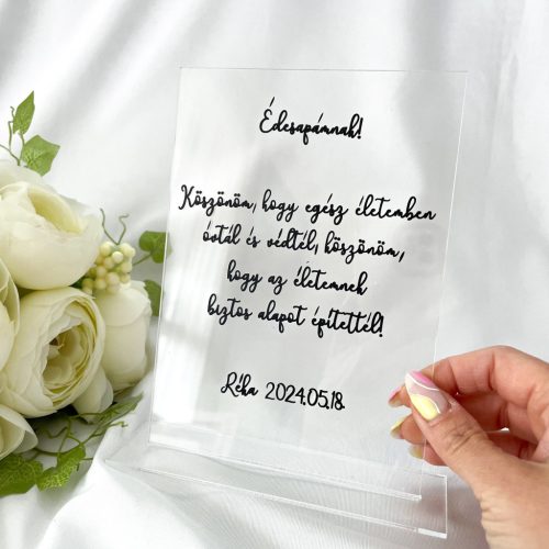 egyedi esküvői plexi szülőköszöntő ajándék