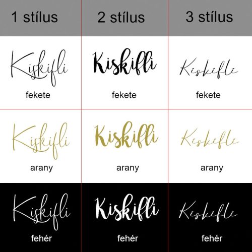 választható betűtípusok egyedi felirathoz
