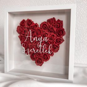 Szív virág box, egyedi felirattal
